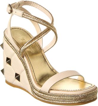 Valentino Roman Stud 110 Grainy Leather Wedge Sandal