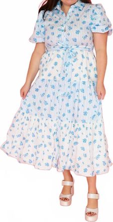 Peach Love California Sierra Stripe & Floral Bubble Hem Midi Dress In Multi