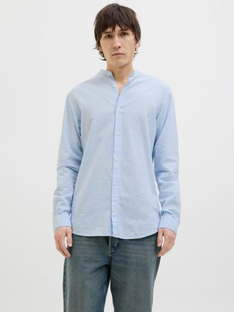 Jack & Jones Langarmhemd JACK & JONES JJEBREEZE BAND SHIRT LS SN, Herren, Gr. M, N-Gr, blau (chambray blau), Web, Obermaterial: 70% Baumwolle, 30% Leinen, unifarbe