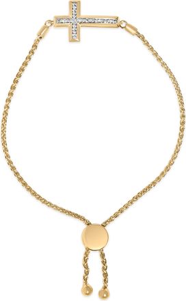 House of Brilliance Gold Vermeil Diamond Accent Cross Lariat Bolo Bracelet