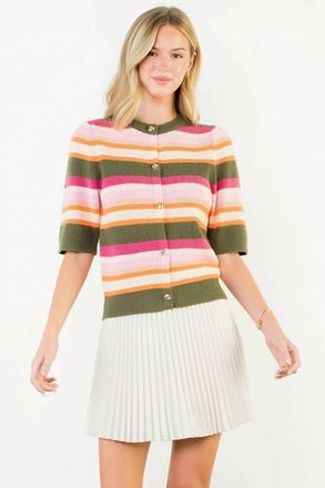 THML Clothing Short Sleeve Multi Color Knit Top In Olive