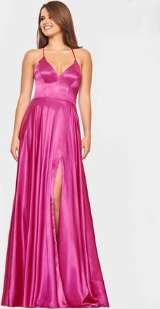Faviana Lace Up Back Prom Maxi Dress In Rasberry