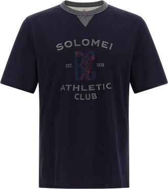 Brunello Cucinelli Blue Graphic Crew Neck T-Shirt