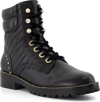 Dune London Womens Ladies Pearlescent - Quilted-Side Biker Boots - Black Leather (archived) - Size UK 4