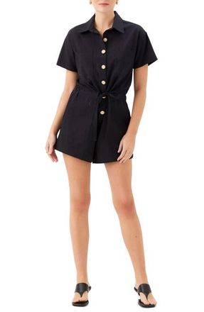 Fifteen Twenty Daliah Tie Waist Romper in Black at Nordstrom, Size X-Small