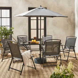 Sweeek Set Tavolo Da Giardino In Acciaio Con 6 Poltrone E 1 Ombrellone