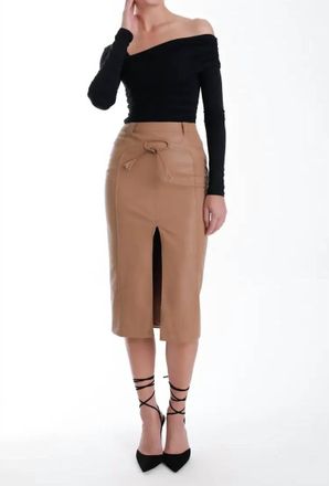 Karina Grimaldi Mona Vegan Leather Midi Skirt In Chestnut