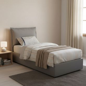 Dmora Cama Individual Dloset, Cama Contenedor Con Revestimiento De Tela, 100% Made In Italy, Apertura Frontal, Con Colch&oacute;n Cm 90x190 Incluido, Gris - Dmora