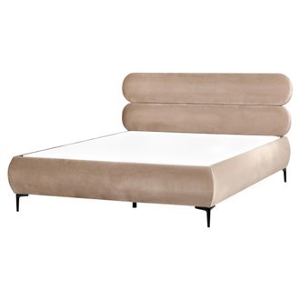 Beliani Cama Con Somier Minimalista De Terciopelo Cabecero Patas De Metal Negro Dormitorio 160 X 200 Cm Gris Pardo Lessay