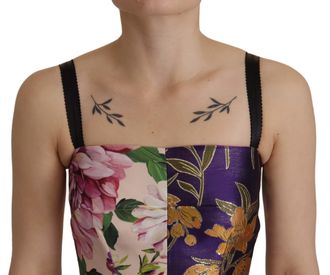 Dolce & Gabbana Womens Dress Midi Patchwork Floral Jaquard Silk