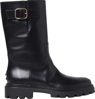 Tod's Leren Enkellaarsjes - Dames - Hoge Laarzen - Zwart - 35 1/2 EU - Leer - Schoenen