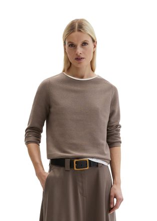 Marc O'Polo Strickpullover MARC OPOLO, Damen, Gr. XS, chalky braun, Strick, Obermaterial: 100% Baumwolle, slim fit, U-Boot-Ausschnitt, Rollkante, Pullover Strickp