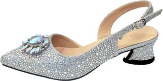 Generic Womens Shoes and Bag Set Sparkly Crystal Decoration Low Mid Heel Dress Pumps Matching Gold Chain Handbag