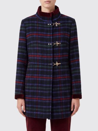 Fay Knee-Length Single-Breasted Tartan Wool Coat with Toggle Fastening