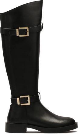 Kazar Klassieke zwarte laarzen versierd met gespen op de bovenkant. Dit product valt klein uit. - Dames - Hoge Laarzen - Zwart - 38 EU - Leer - Schoenen