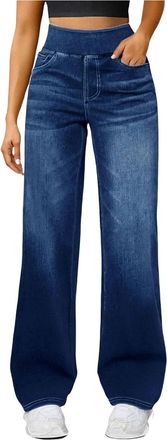 Generic Womens Wide Leg Jeans High Waist Tummy Control Stretch Jeans Baggy Pull On Jean Boyfriend Y2K Denim Pants Palazzo Trousers Slim Fit Comfy Straight Leg