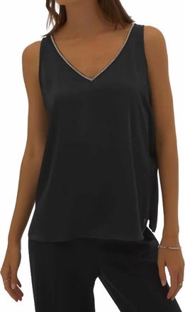 Joseph Ribkoff Satin Sleeveless Top With Rhinestone Trim In Black