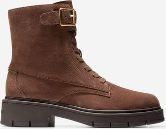 Cole Haan Womens Grand Flex Fenella Buckle Lace-Up Waterproof Booties - Brown Size 10.5