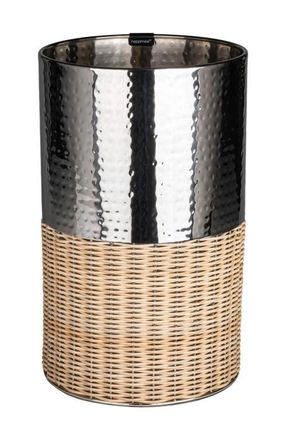 Happimess Asher Modern 2-Tone Faux Wicker/Metal Cylinder Waste Basket in Chrome/natural at Nordstrom