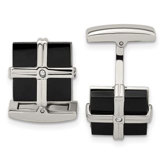 Diamond2Deal Stainless Steel Polished Black IP-plated Cubic Zirconia Square Cufflinks