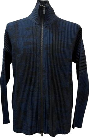 Issey Miyake Men Zipped Jacket in Navy Blue Polyester