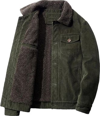 Generic Mens Oversized Corduroy Jacket Winter Thick Warm Parkas Casual Multiple Pockets Fleece Jackets(Army green,Large)
