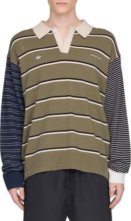 adidas Originals SFTM007 Long Sleeve Polo in Olive Strata/Alumina/Black at Nordstrom, Size Xx-Large