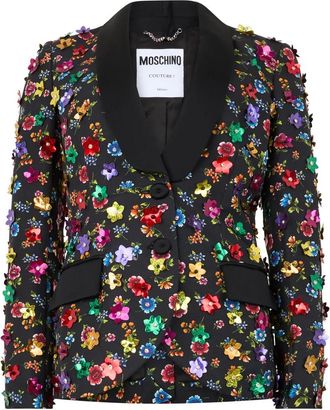 Moschino Blazer met bloemenapplicaties - Dames - Blazers - Veelkleurig - S - Katoen - Jassen