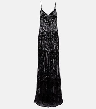 Norma Kamali Sequined semi-sheer gown