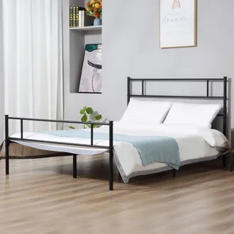 HOMCOM King Metal Bed Frame Solid Bedstead Base with Headboard and Footboard - Metal Slat Support and Underbed Storage Space - Bedroom Furniture w/ Space - H