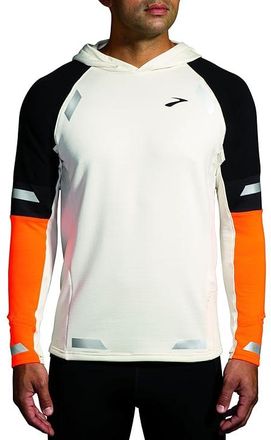 Brooks Run Visible Notch Thermal Hoodie 2.0 Mens Jacket Ecru/Fluoro Flash/Black : 2XL, Polyester/Spandex