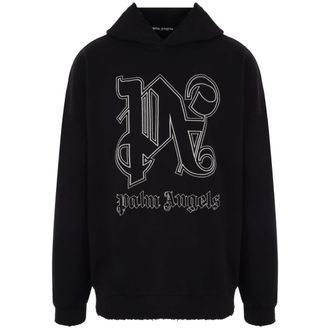 Palm Angels Mens Monogram Statement Logo Black Hoodie - Size Medium