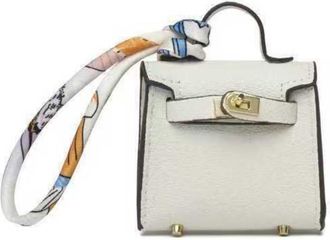 Generic Leather mini bag pendant cute earphone storage keychain versatile, White, One size