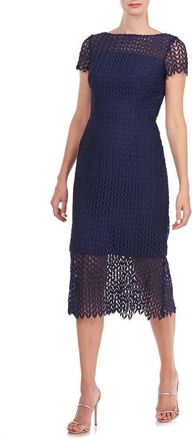 Kay Unger Tatum Floral Lace Midi Cocktail Dress in Midnight at Nordstrom Rack, Size 4
