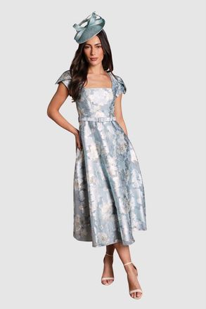 Coast Printed Belted Midi Dress in Pale Blue at Nordstrom, Size 10