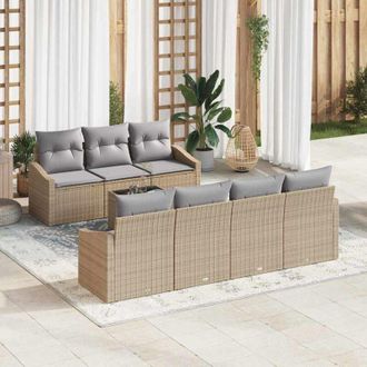 vidaXL Vidaxl - Conjunto De Sof&aacute; De Jard&iacute;n Con Coj&iacute;n 8 Pcs Beige, Gris Claro
