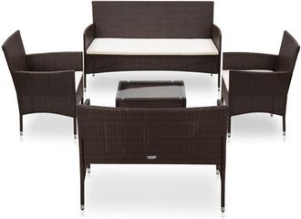 vidaXL Set Muebles De Jard&iacute;n 5 Piezas Y Cojines Rat&aacute;n Sint&eacute;tico Marr&oacute;n Vidaxl