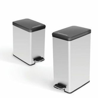 Curver Cubo De Basura Slim - Cubo De Basura Rectangular Con Pedal 25 L - Cierre Suave - Aspecto Met&aacute;lico - Para Cocina, Oficina, Ba&ntilde;o - 39,3x25x45,4 Cm - Gri