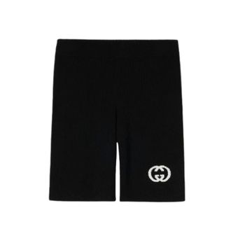 Gucci Korte Broeken, Dames, Zwart, S, Polyester, Geribbelde Shorts met Intarsia
