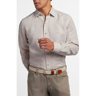 David Donahue Linen Check Sport Shirt in White/Dune at Nordstrom, Size Xx-Large