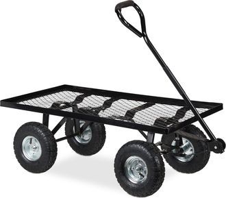 Relaxdays Carretilla Mano Plana, Jard&iacute;n, Con Ruedas Neum&aacute;ticas, 34,5 X 51 X 96 Cm, Hasta 200 Kg, Carreta Acero, Negro - Relaxdays