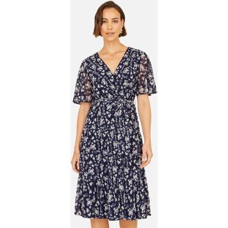 Yumi Floral Mesh Wrap Dress in Navy at Nordstrom, Size 10