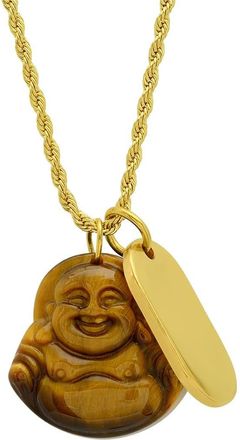 HMY Jewelry Tiger Eye Buddah & Dog Tag Pendant Necklace in Yellow at Nordstrom Rack