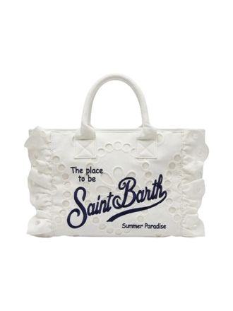 MC2 Saint Barth White Intricately Embroidered Rectangular Tote Bag
