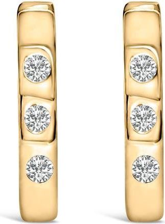House of Brilliance 10K Gold 1/10 Cttw Three Stone Lab Grown Diamond Oval Huggies Hoop Earrings in Yellow at Nordstrom