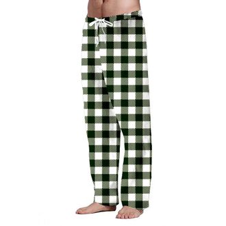 Generic Mens Checked Lounge Pants, Classic Plaid Pyjama Bottoms for Men, Soft Cotton Blend Sleepwear Trousers, Elastic Waist Lightweight Loungewear, Gingham P