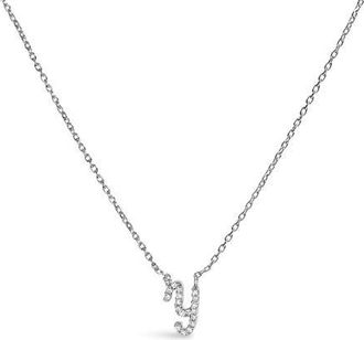 House of Brilliance 10K Gold Diamond Accent A-Z Initial Script Style Pendant Necklace in White | Y at Nordstrom