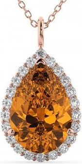 Allurez Halo Citrine & Diamond Pear Shaped Pendant Necklace 14k Rose Gold (5.44ct)