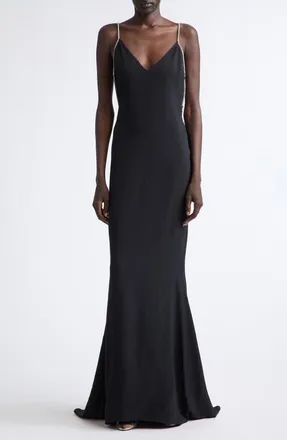 Tom Ford Crystal Chain Strap Open Back Satin Gown in Black/crystal at Nordstrom, Size 40