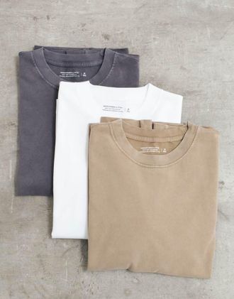 Abercrombie & Fitch Confezione da 3 T-shirt premium pesanti di colore neutro-Multi